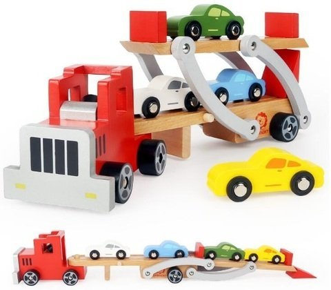 Игровой набор деревянные машинки с автовозом